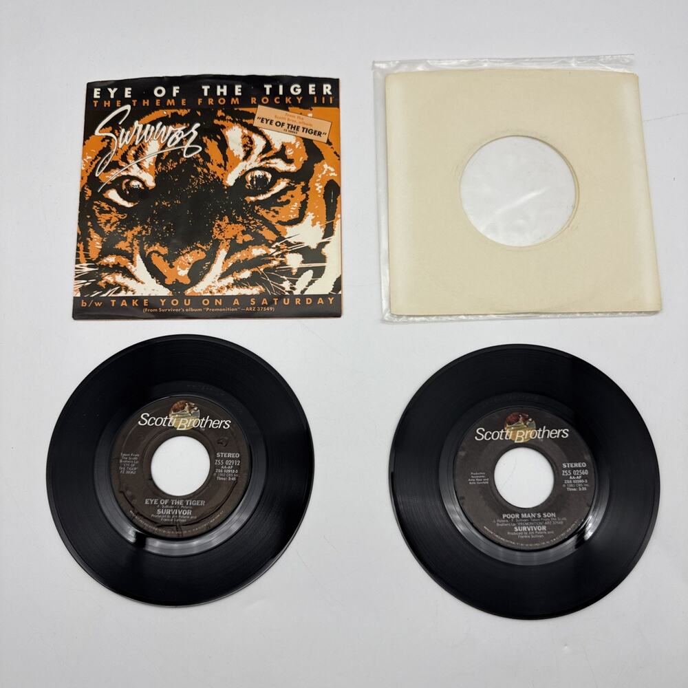 2 Survivor 45 Vinyl Records - Eye of the Tiger/Love Is On My Side - Rocky 3